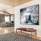 “Blue - Gold Abstract Textures” - Cool Blue “Urban Gold” Painting On Canvas PT1623