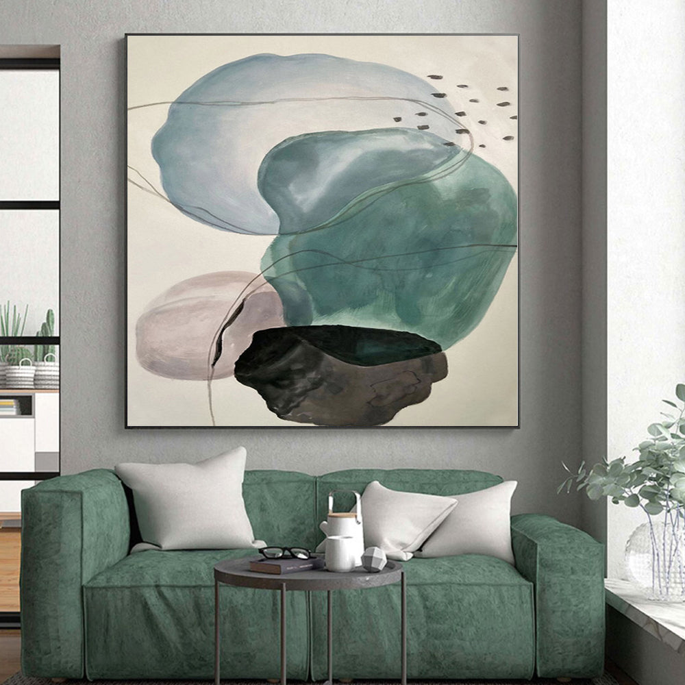 “Pastel - Toned Abstract Shapes” - Blue, Green, Pink Abstract Painting On Canvas PS0461