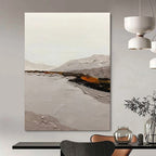 “Neutral Tones Landscape: Grey, White, and Subtle Orange” - Textured Landscape Painting On Canvas DS401