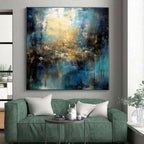 “Teal - Gold Abstract Light” - Teal, Gold, Blue Abstract Painting On Canvas PS0451