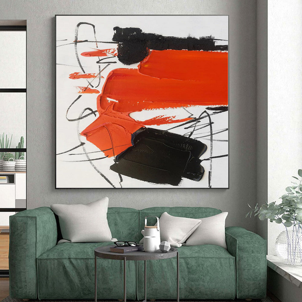 “Black - Red - Gray Energetic Abstraction” - Black, Red, Gray, White Abstract Painting On Canvas PS0513