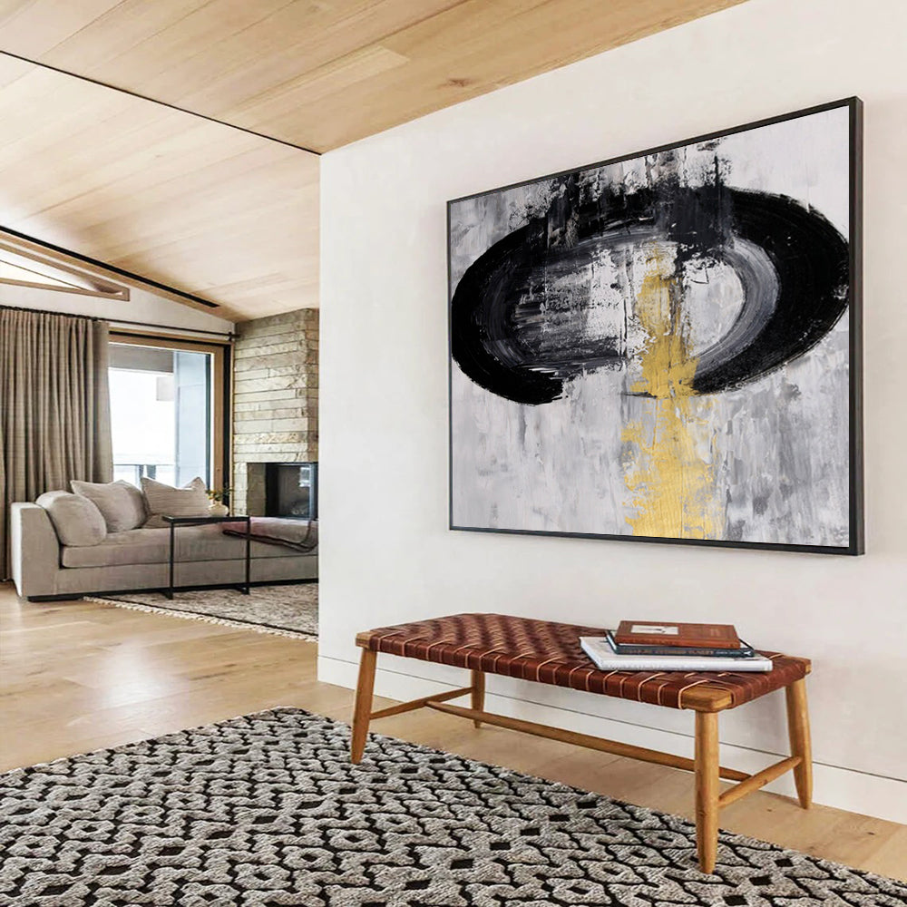 Black, White & Gold Minimalist Abstract Painting On Canvas DKS016