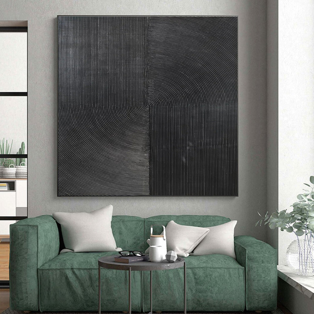 Black Geometric Lines, "Dark Rhythm" – Abstract Minimalist Painting On Canvas PS0904