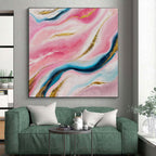 “Pink and Blue Marble - Like Abstract” - Abstract Impasto Painting On Canvas PS0029