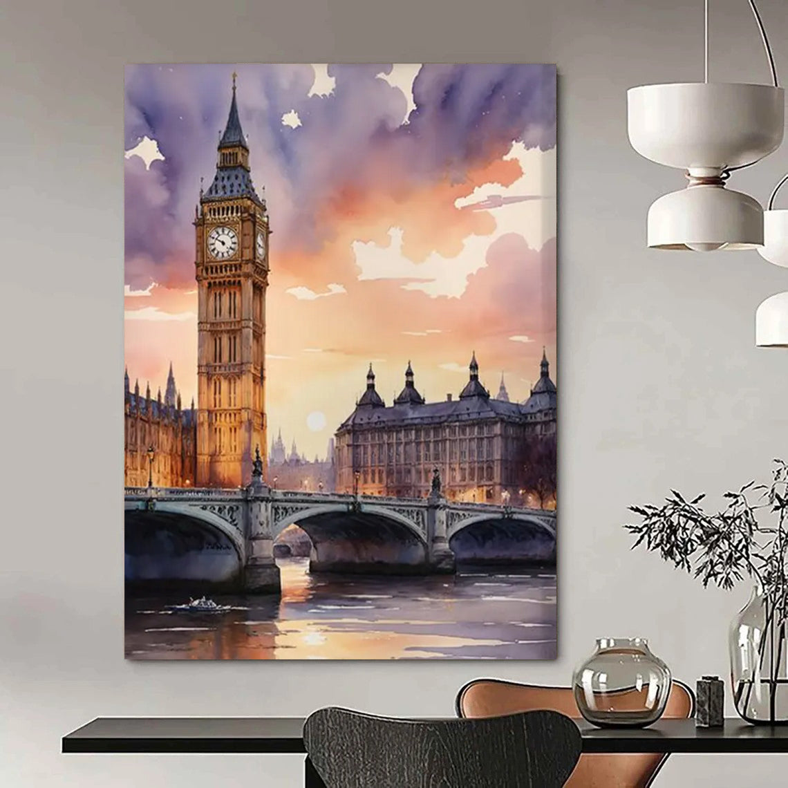 Watercolor Big Ben Scene Painting On Canvas DS091