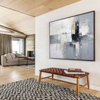 “Gray - Gold - White Abstract Grid” - Metallic - Gray Abstract Painting On Canvas PT1574