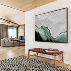 “Textured White - Green Abstraction” - White, Green & Black Abstract, Impasto Acrylic Painting On Canvas DKS744