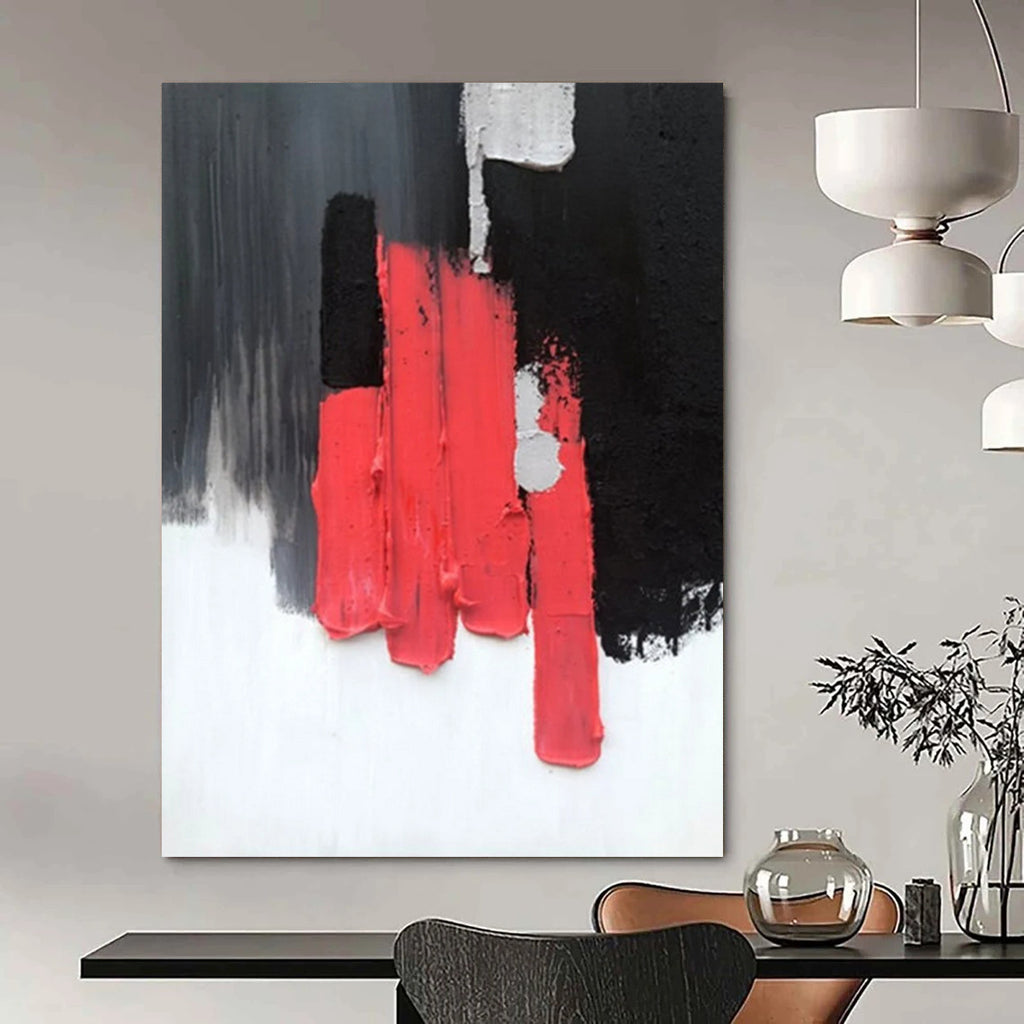“Bold Blocks: Red, Black, Gray Abstract” - Minimalist Abstract Painting On Canvas DS394