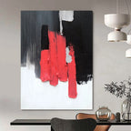 “Bold Blocks: Red, Black, Gray Abstract” - Minimalist Abstract Painting On Canvas DS394