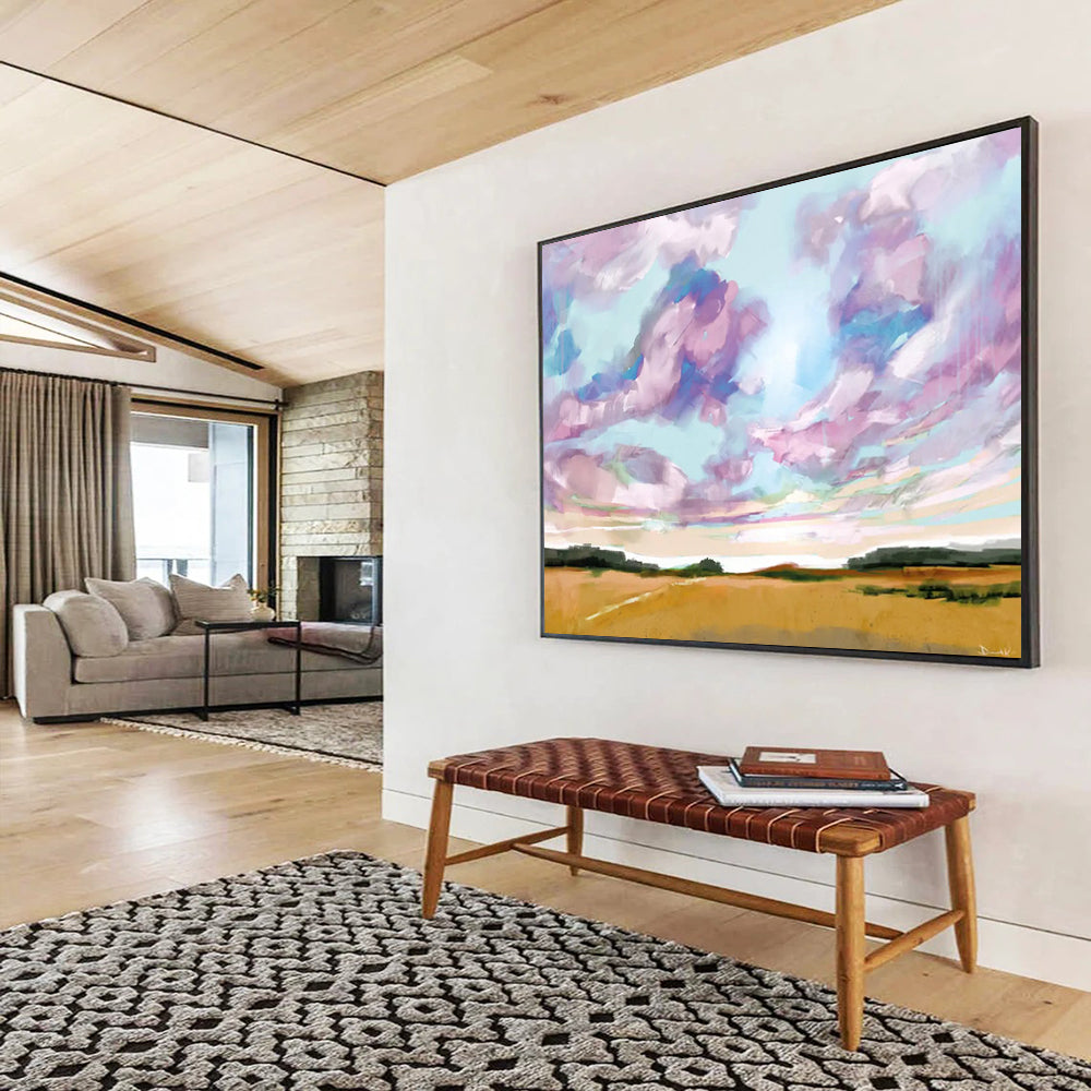 “Vibrant Sky and Field Abstract Landscape” - Cheerful Landscape Painting On Canvas PT149