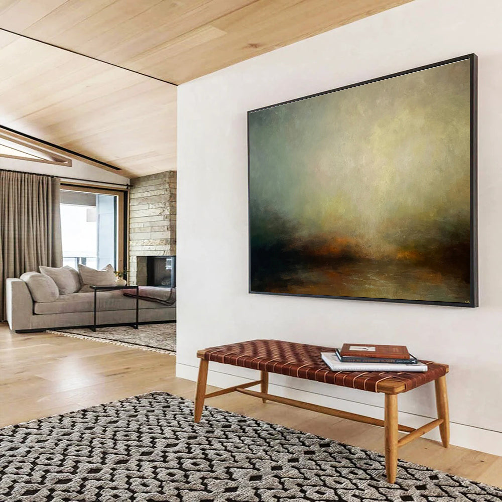 “Muted Color Landscape” - Green, Brown & Gray Landscape, Impressionistic Oil Painting On Canvas DKS773