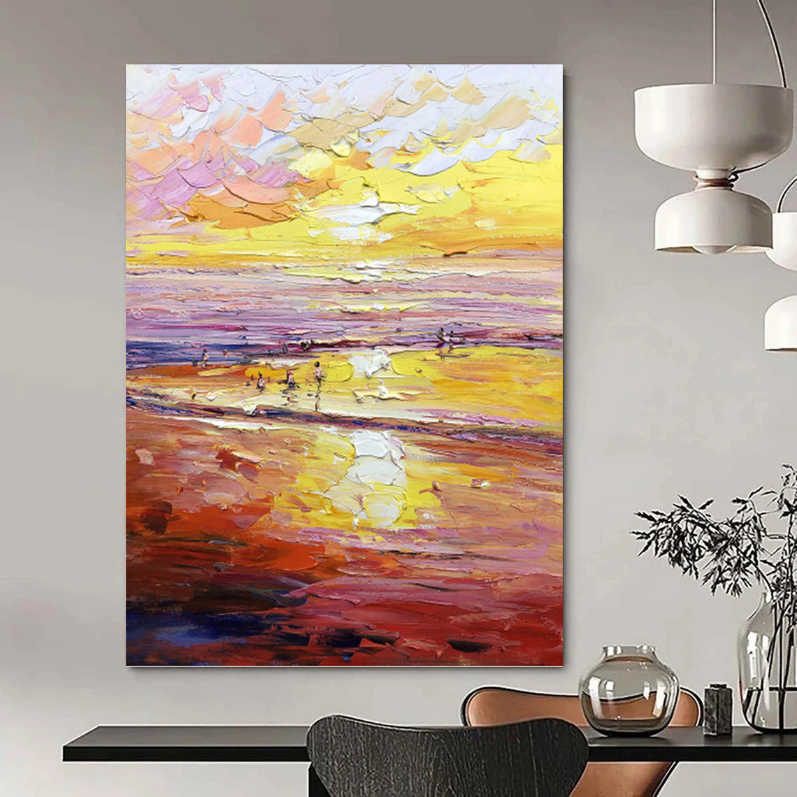 “Colorful Sunset Beach” - Impressionist Seascape Painting On Canvas PT1306