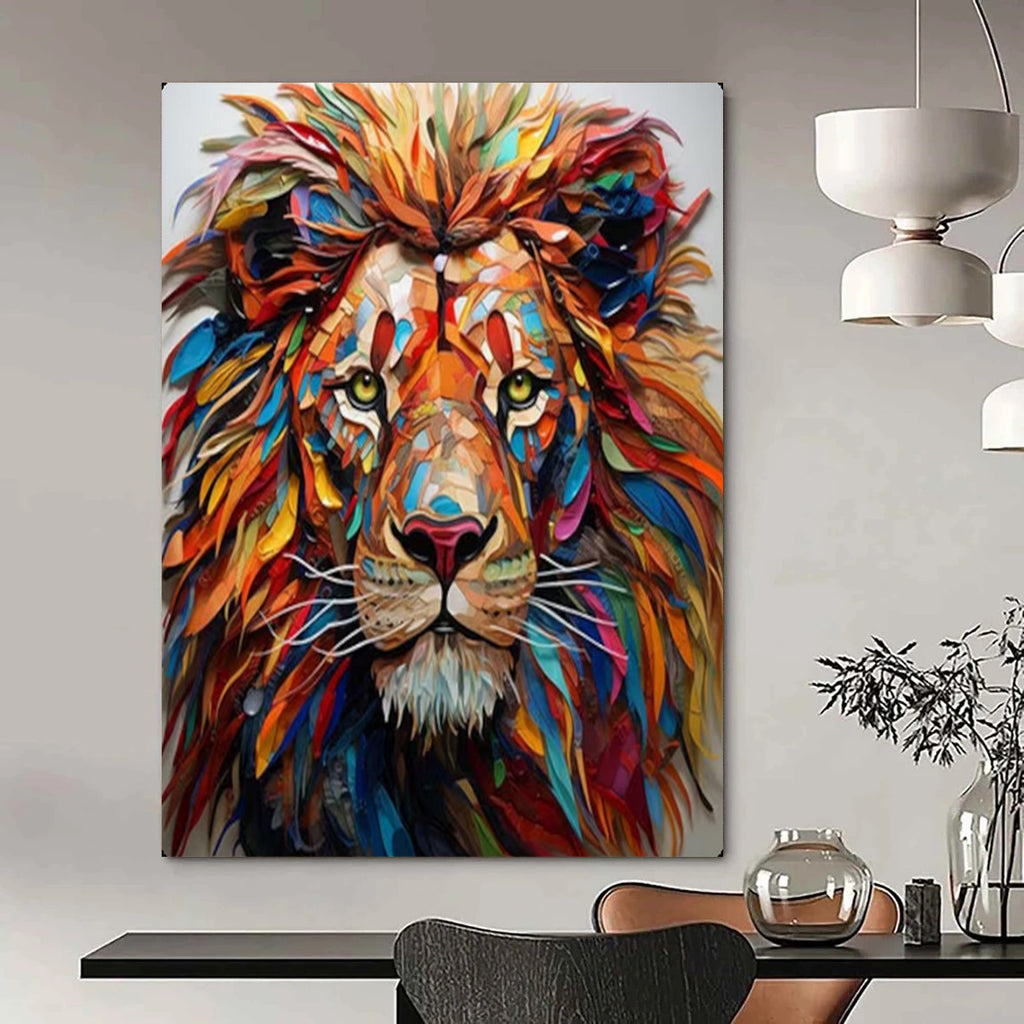 Colorful Collage Lion, Pop Art Inspired, Painting On Canvas PT2136