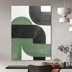 “Green - Black Curved Textures” - Minimalist Abstract Painting On Canvas PT1171
