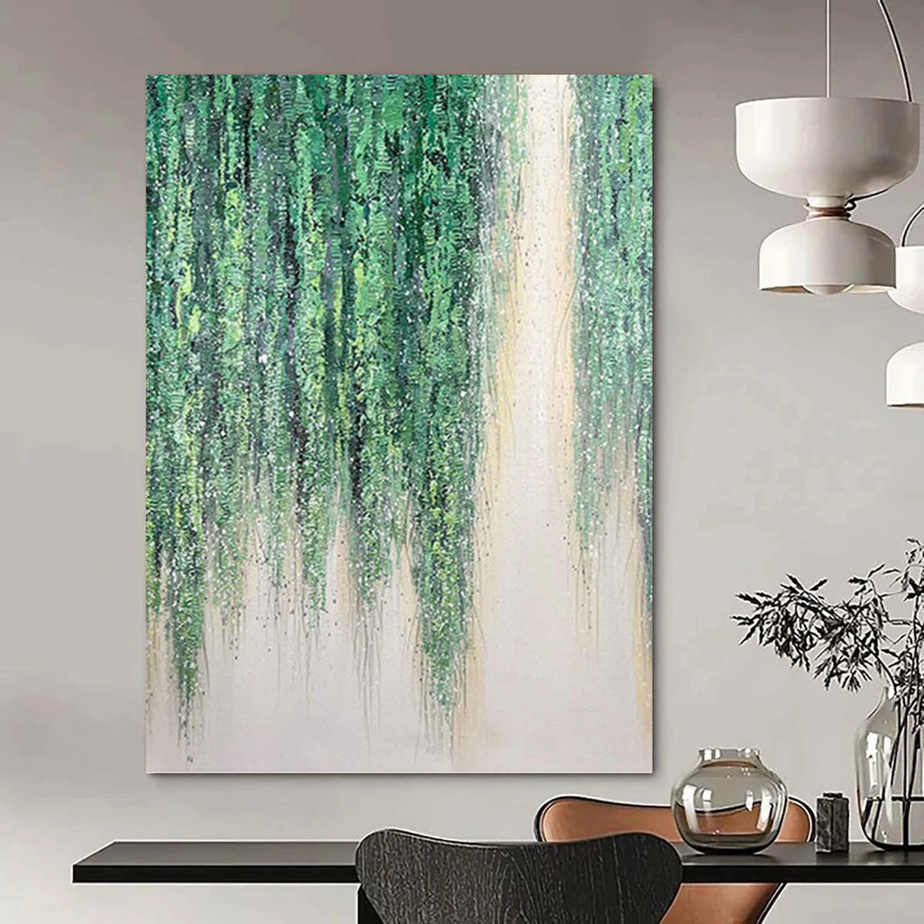 “Green Hanging Vines” - Nature - Inspired, Lush Green Painting On Canvas PT1506