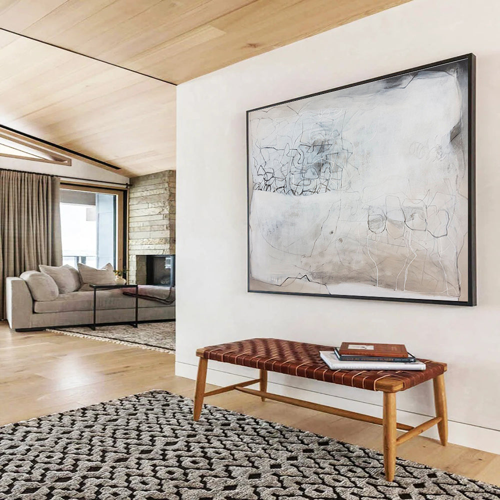 Grey - Toned Abstract with Lines Painting On Canvas DKS081