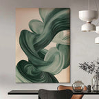 “Flowing Green Abstract Ribbons” - Abstract Modern Painting On Canvas PT1928