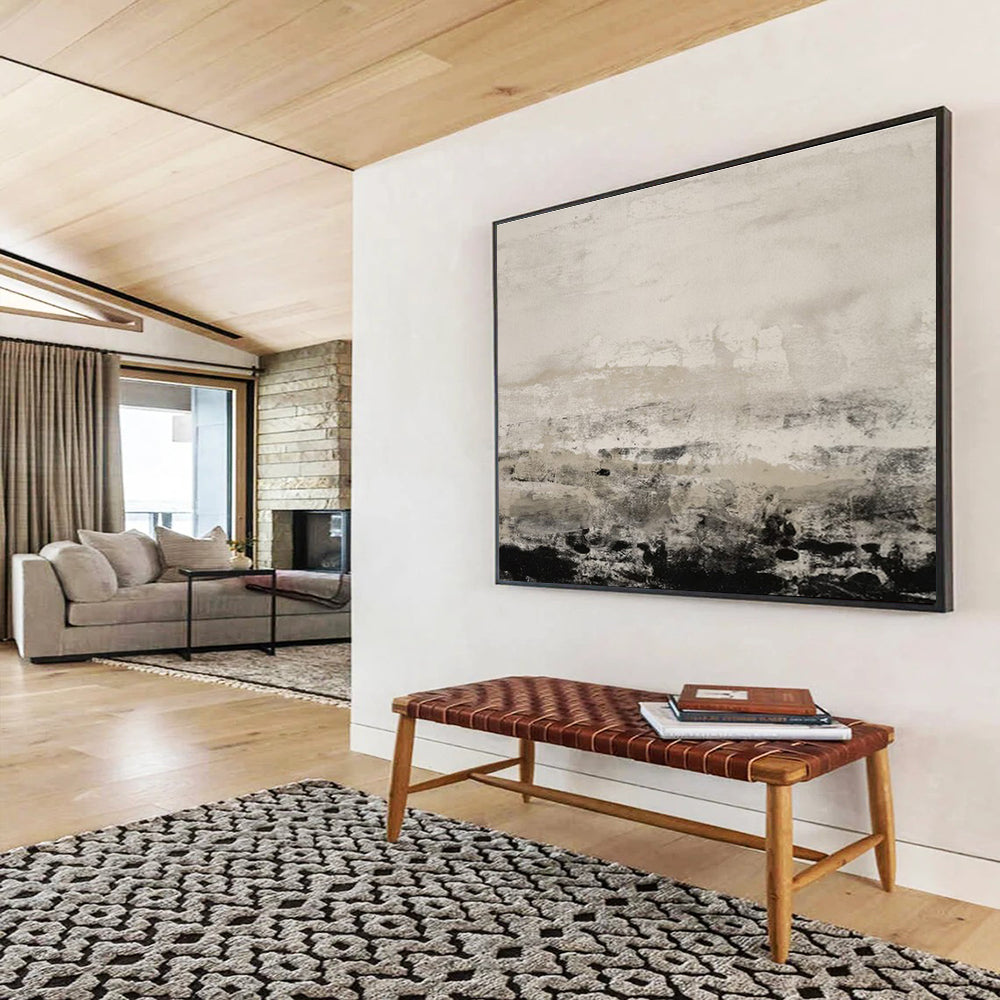 “Monochrome Coastal Haze” - Serene Seascape Painting On Canvas DKS445