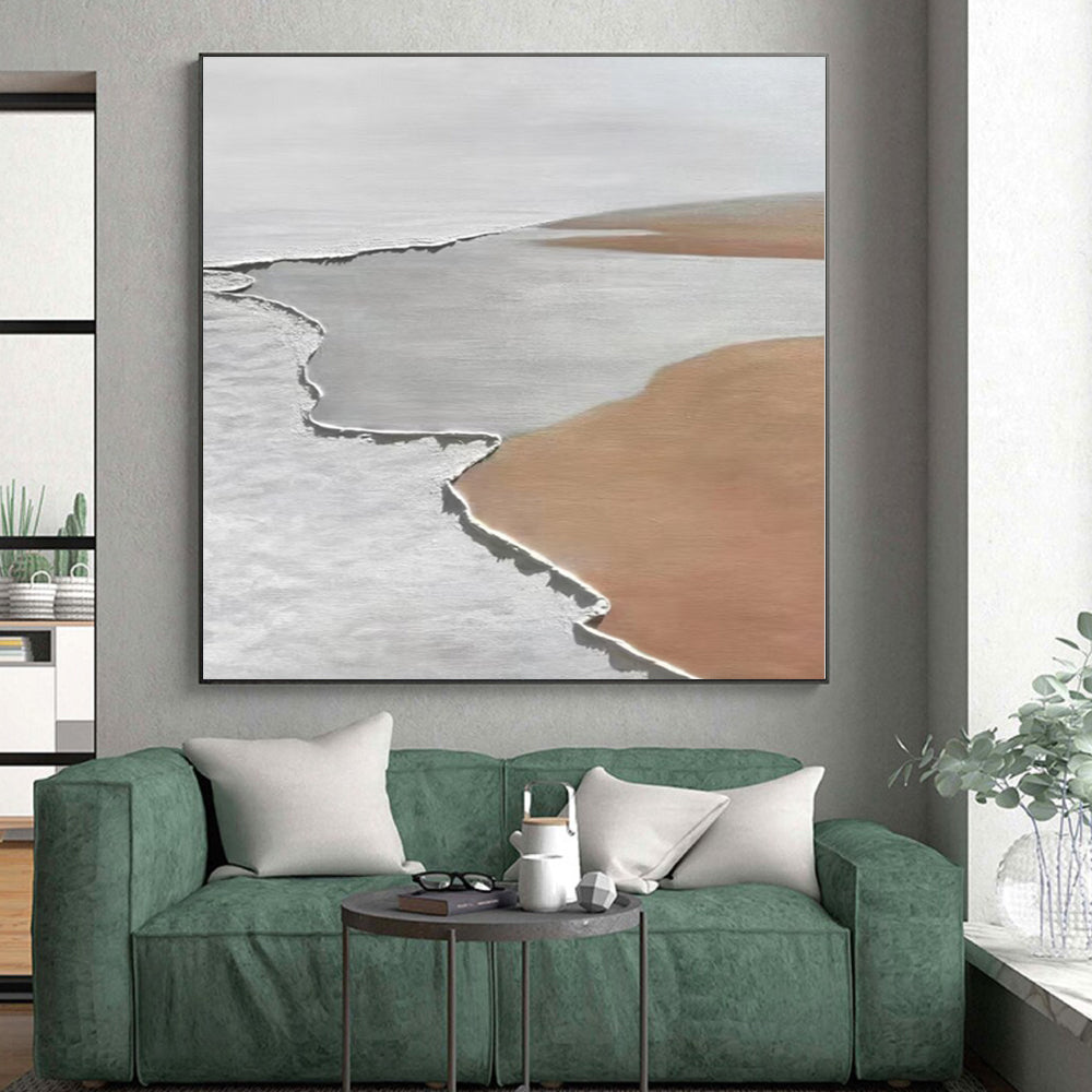 “White & Brown Minimalist Shapes” - Minimalist Abstract Painting On Canvas PS0406