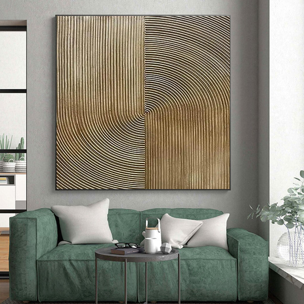 Golden Curved Lines, "Ripple Harmony" – Minimalist Abstract Painting On Canvas PS0885