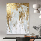 White - Gold Abstract Flow Textured Painting On Canvas DS074