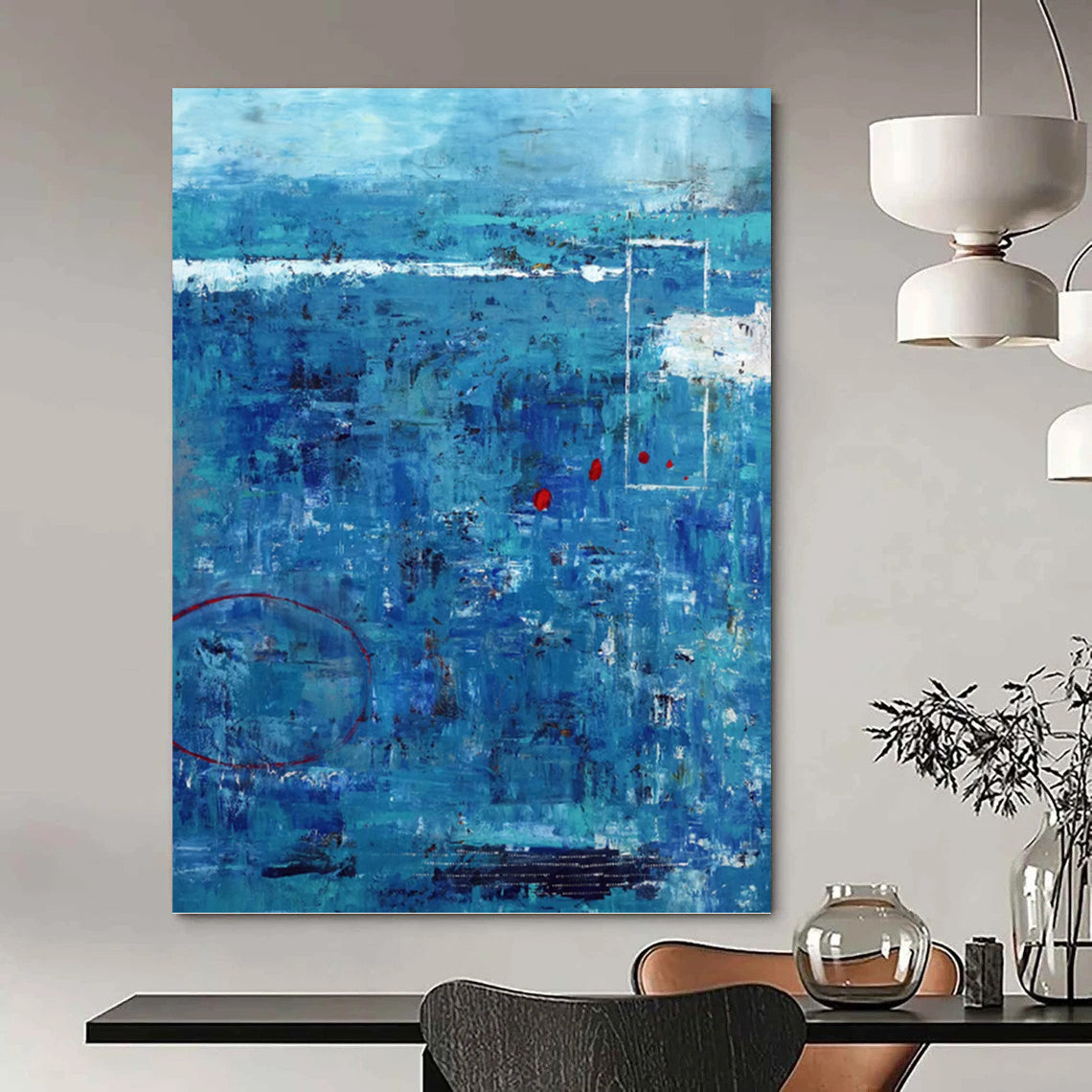 “Blue Abstract with Red Accents” - Textured Abstract Painting On Canvas PT1100