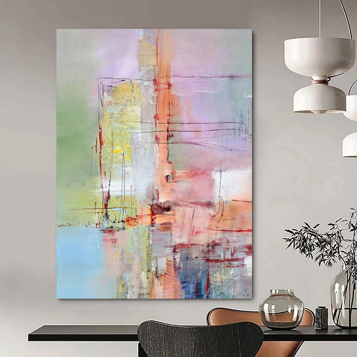 “Pastel Abstract Composition” - Abstract Expressionist Painting On Canvas PT2259