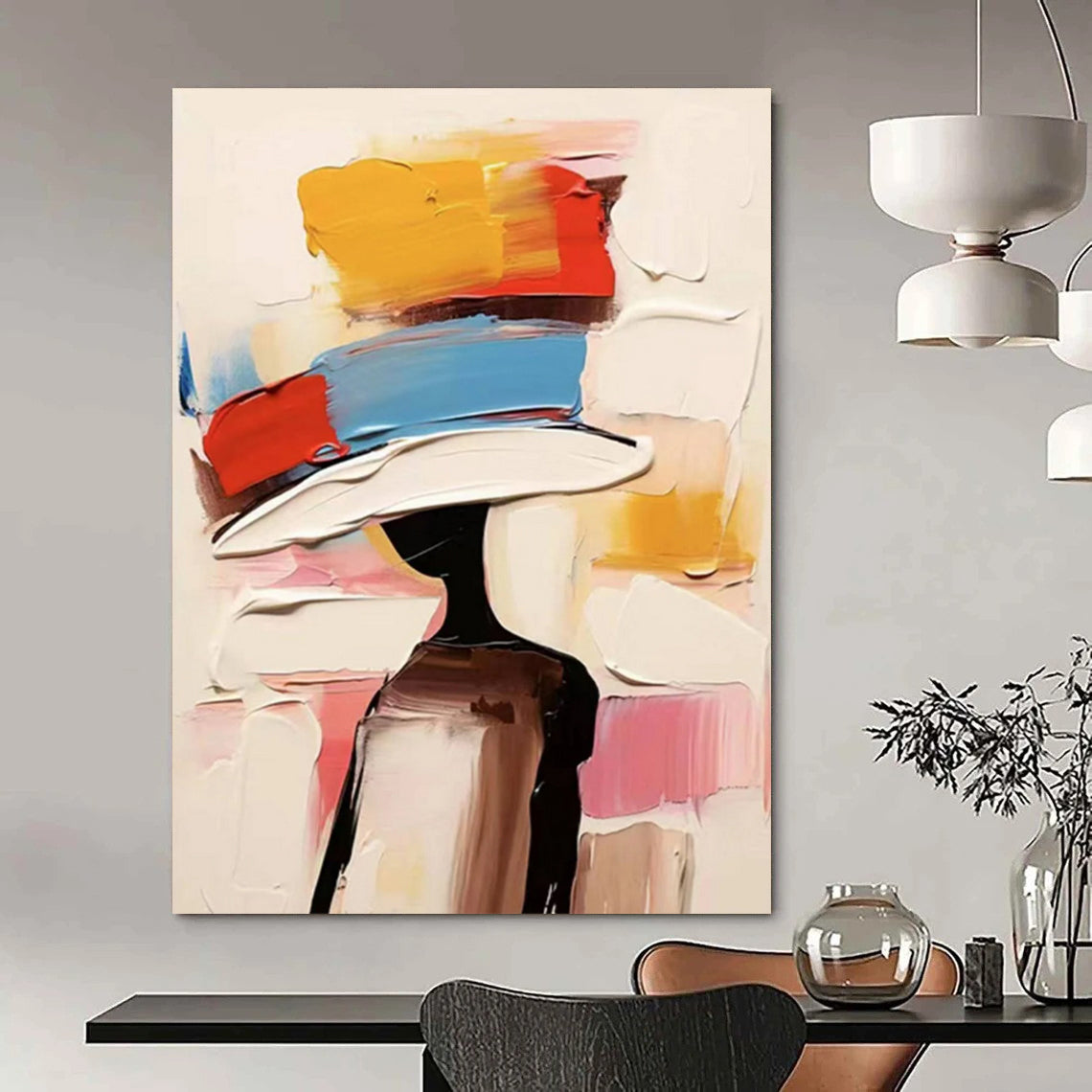 “Colorful Abstract Hat Figure” - Playful Fashion - Inspired Painting On Canvas DS324