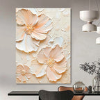 “Peach - White Floral Impasto” - Impressionist - Inspired Floral Painting On Canvas PT1389