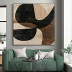 Black, Beige & Brown Geometric Abstract "Fluid Geometry" Painting On Canvas PS0869