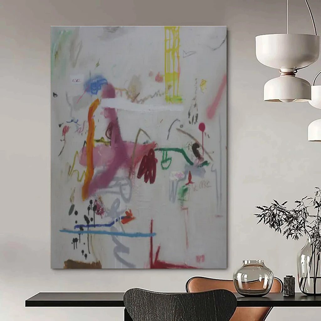 Colorful, Layered Marks "Mixed Media Melody" Abstract Painting On Canvas PS1409