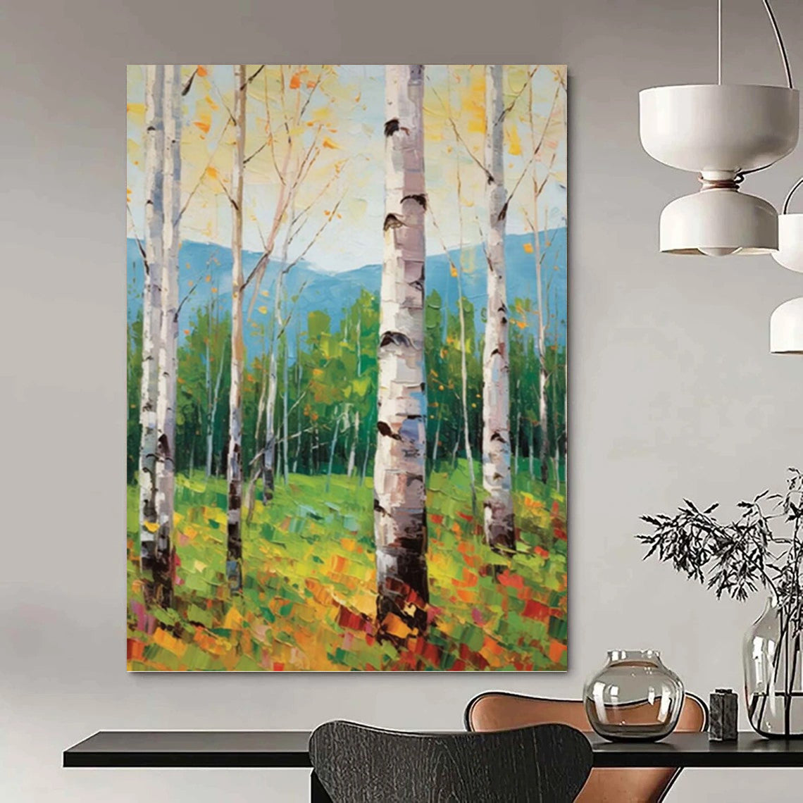 “Aspen Forest in Color” - Realistic Landscape with Colorful Aspens Painting On Canvas PT1059