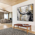 Textured Bull Head in Gold and Gray - Expressive Animal Painting On Canvas DKS336