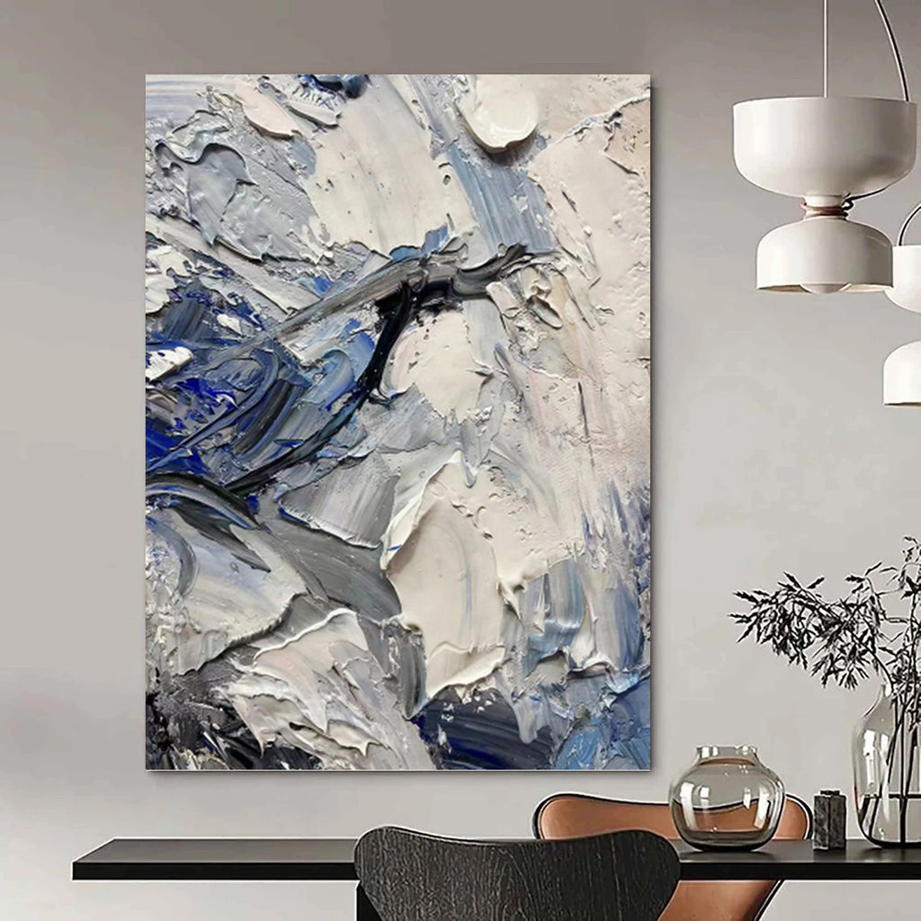 “Blue - Grey Textured Abstract” - Palette - Knife Abstract Painting On Canvas PT1257