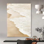 Beige and White Textured "Beach Foam" Impasto Abstract Painting On Canvas PS1101