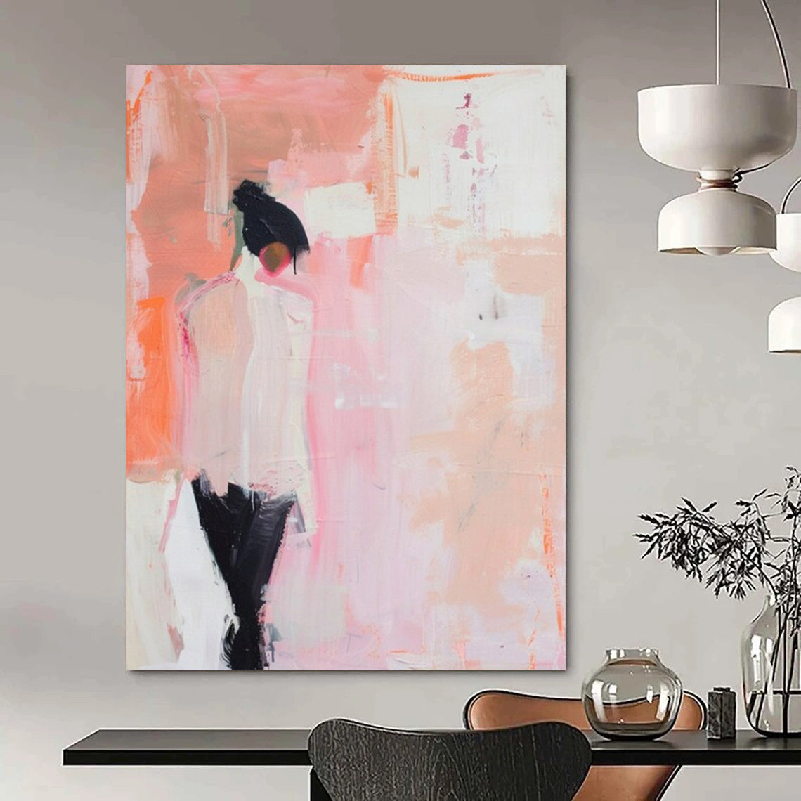 “Soft Pink Abstract Figure” - Abstract Expressionist Painting On Canvas PT2205