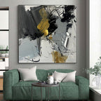 “Gray - Gold Dynamic Abstraction” - Gray, Gold, Black Abstract Painting On Canvas PS0493