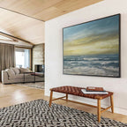 “Vibrant Coastal Sunset in Blues, Yellows & Whites” - Impressionistic Seaside Oil Painting On Canvas PT033