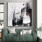 “Black - White - Red Fiery Abstraction” - Black, White, Red Abstract Painting On Canvas PS0510