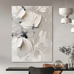 White, Gray, Black with Textured Flowers "Textured Blooms" Floral Painting On Canvas PS1289