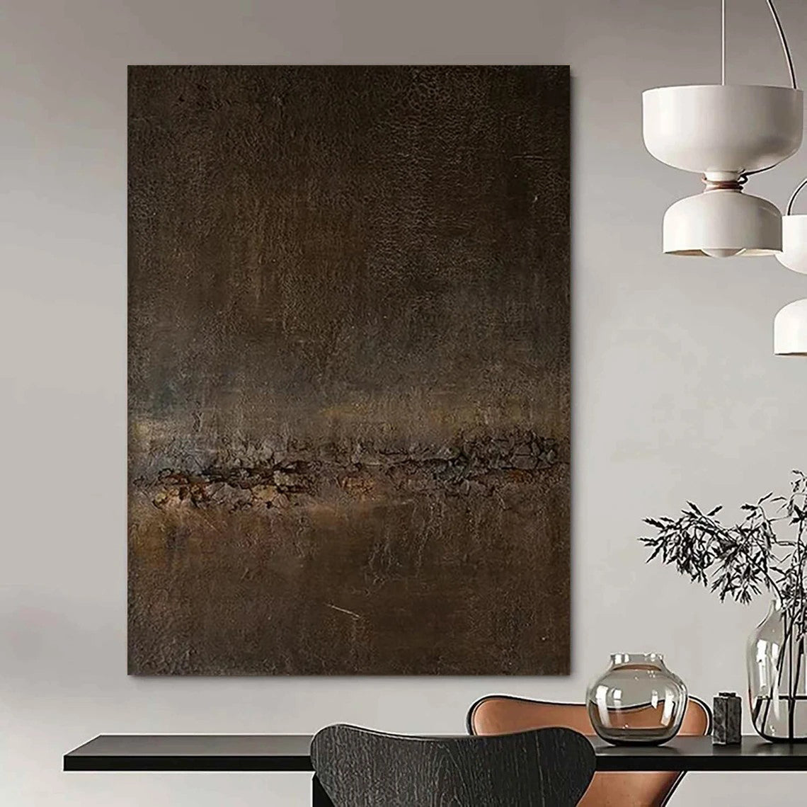 Dark Brown Textured Mystery Minimalist Abstract Painting On Canvas DS057