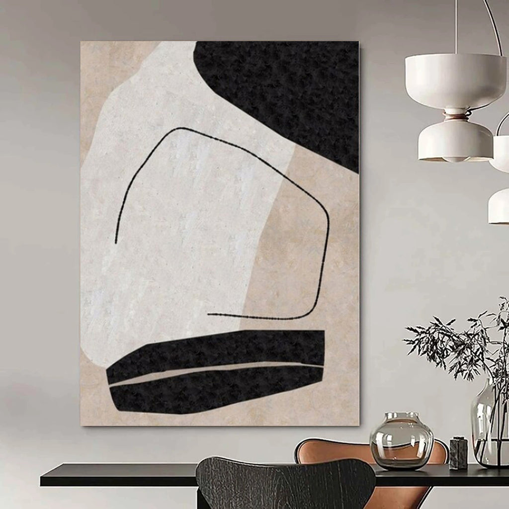 Black, White and Beige with Fragmented Lines "Broken Unity" Abstract Painting On Canvas PS1142