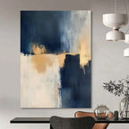 Navy, White, Gold with Abstract Drips "Gilded Tide" Abstract Painting On Canvas PS1309