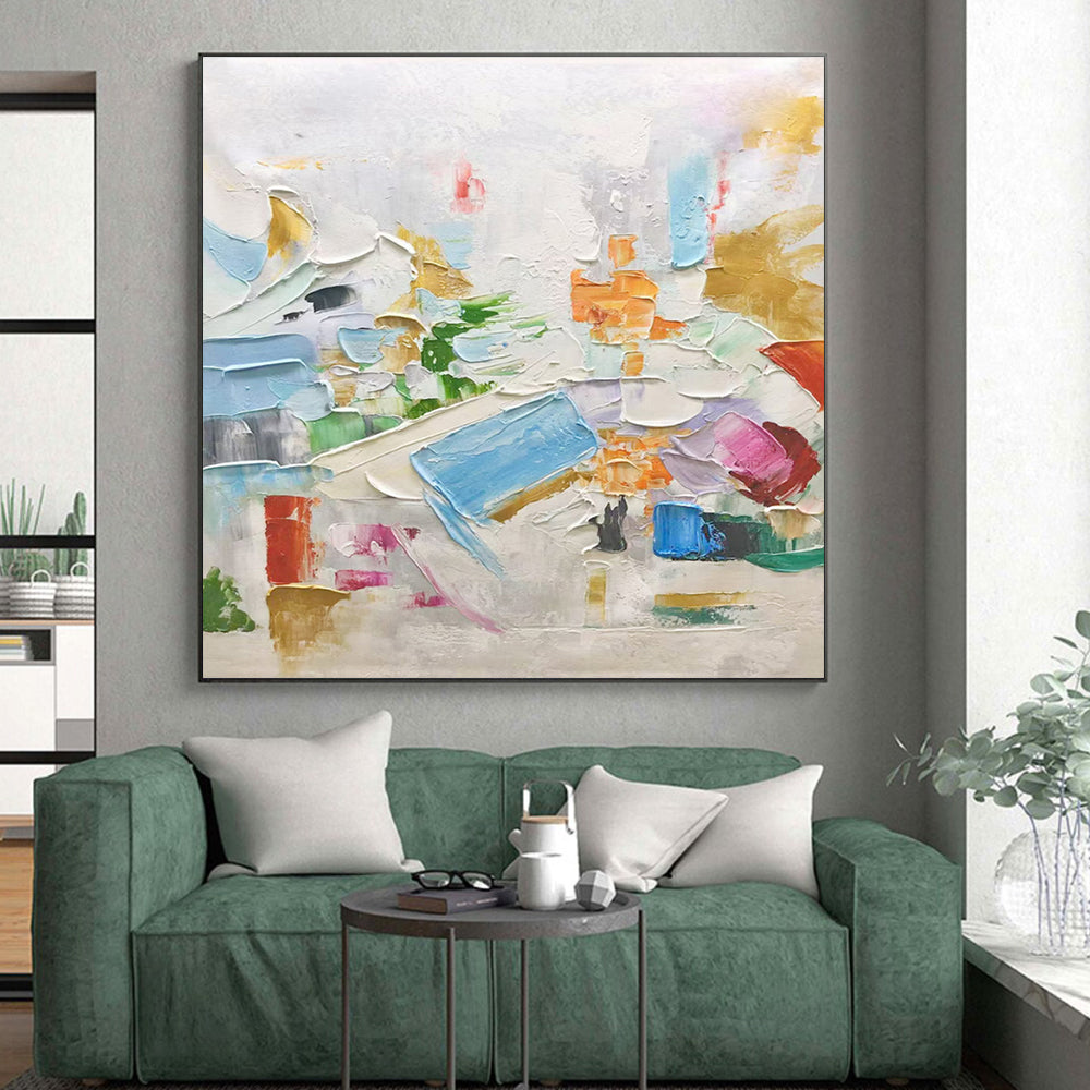 “Colorful Impasto Abstract” - Multicolor Abstract Impasto Painting On Canvas PS0730