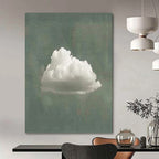 “Single White Cloud: Minimalist Nature Art” - Whimsical Realist Painting On Canvas PT0970