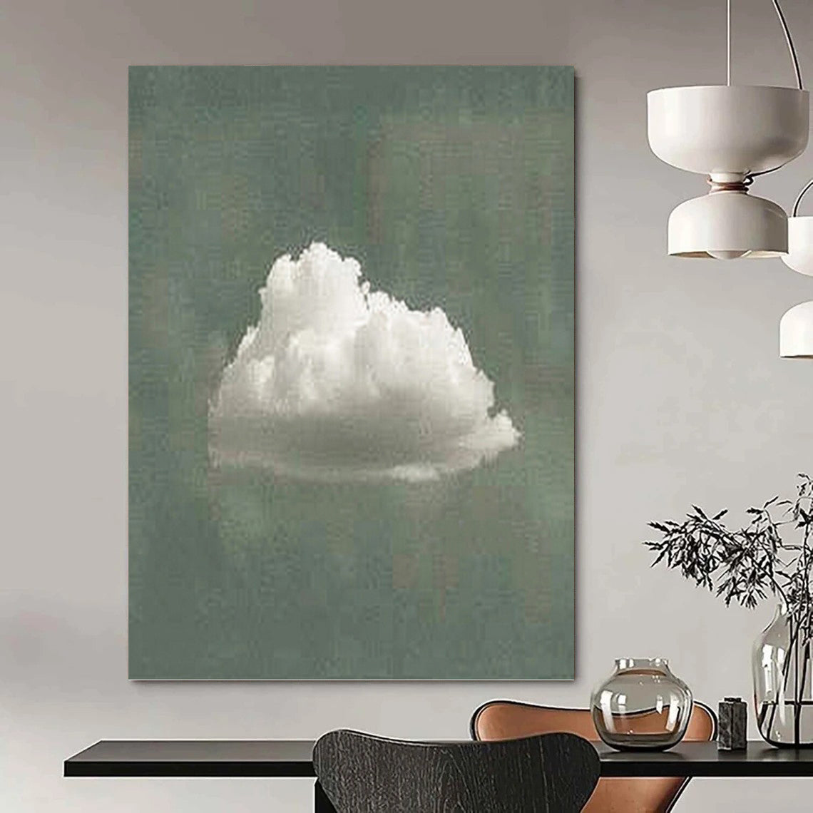“Single White Cloud: Minimalist Nature Art” - Whimsical Realist Painting On Canvas PT0970