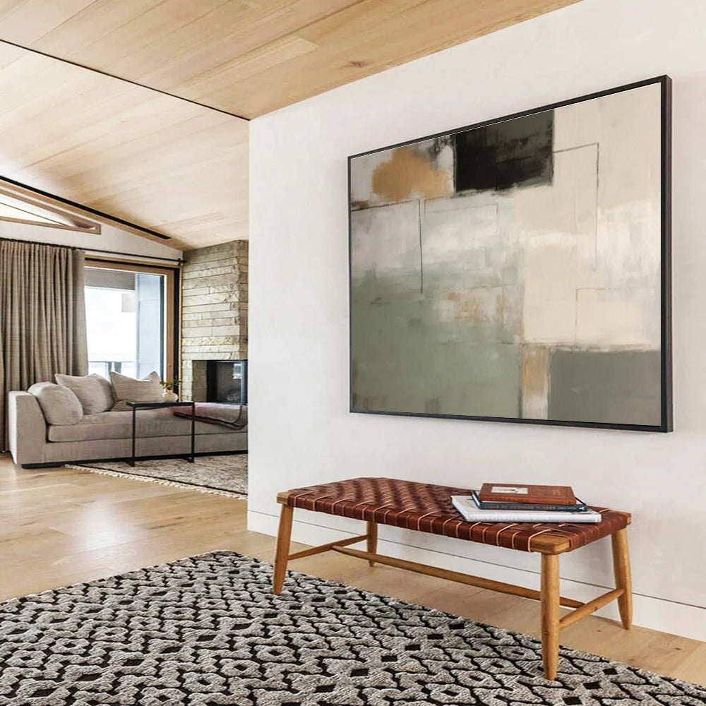 Soft Color Blocks with Black Accents - Modern Abstract Painting On Canvas DKS328