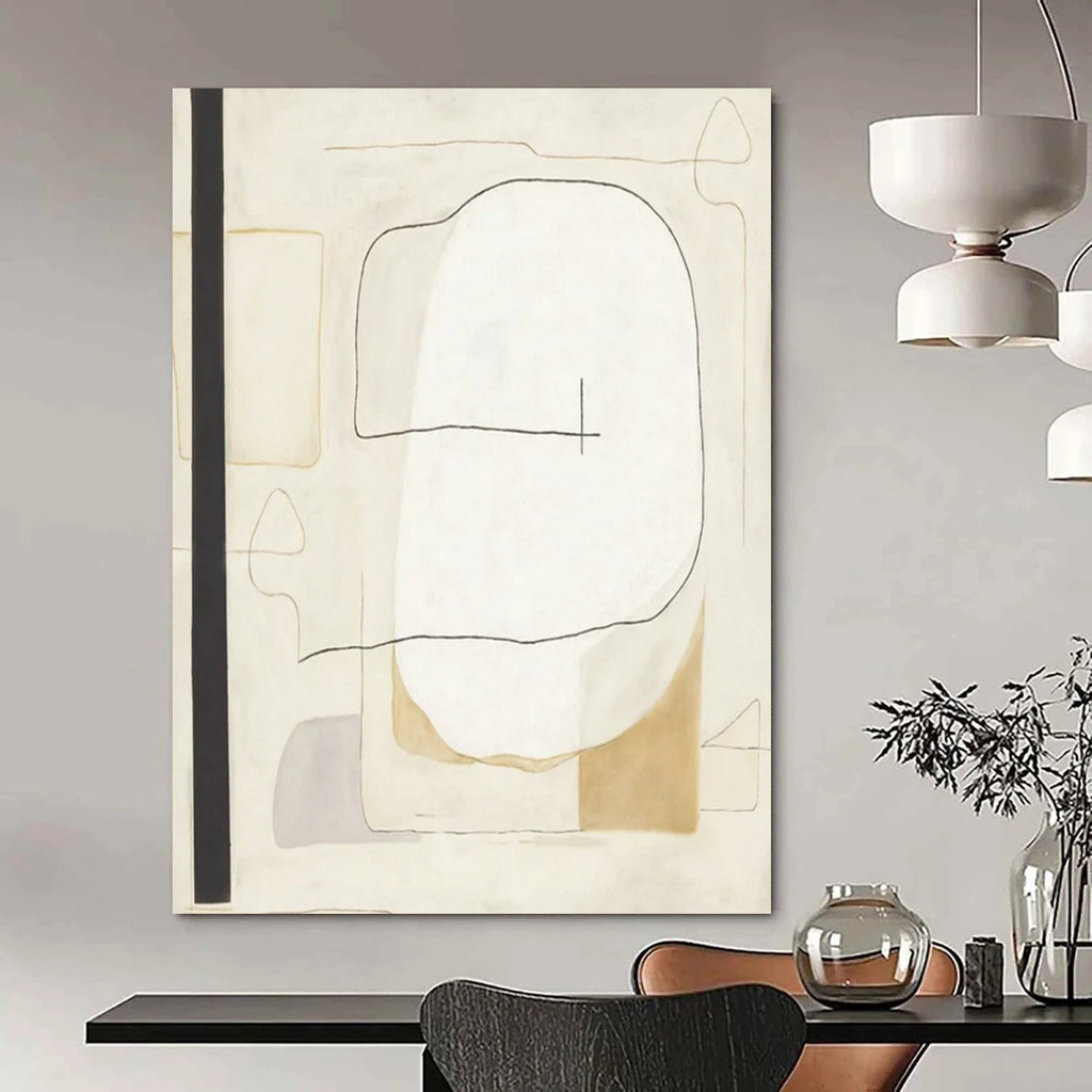 “Neutral Tones with Black Lines” - Minimalist Abstract Painting On Canvas DS025