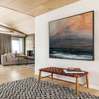 Orange and Grey Sky Over Dark Sea with Snow Seascape Painting On Canvas DKS110
