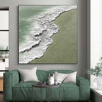 “Beach Wave Textures” - Green, White, Gray Abstract Seascape Painting On Canvas PS0639